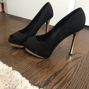 Black and gold heels